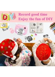 كاميرا طباعة فورية للأطفال، كاميرا رقمية للبنات مع 12 لفة ورق إعادة تعبئة، هدية مثالية لعيد الميلاد وعيد الميلاد للأطفال، طابعة صور فورية سهلة الاستخدام