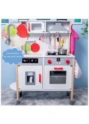 Multifunctional Wooden Kitchen Toy for Children Modern Kindergarten Playset with Cooking Accessories, Educational Pretend Play Toy, Safe and Durable Kitchen Set