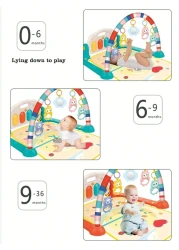 سجادة لعب متعددة الوظائف للأطفال مع بيانو - صالة ألعاب ناعمة للأطفال الرضع مع موسيقى وأضواء، سجادة لعب وقت الاستلقاء على البطن مع ألعاب معلقة، صالة ألعاب تنمية حسية
