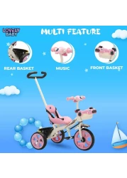 Lovely Baby Kids Tricycle LB 6565H with Parent Control, Music &amp; LED Lights, EVA Wheels, Steel Frame, Ride-On Toy for 1-3 Years - Pink