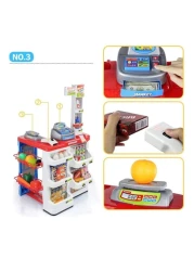 مجموعة ألعاب سوبر ماركت نقدية مكونة من 32 قطعة للأطفال - ماسح ضوئي يعمل، وعربة تسوق، ونقود لعب، وملحقات لعب تظاهري - مجموعة ألعاب تعليمية ممتعة للعب الأدوار