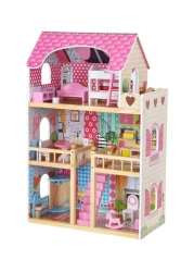 Wooden Tiered Dollhouse with Simulated Rooms &ndash; Large Multifunctional Children&rsquo;s Toy Set with Complete Play Accessories, Ideal for Kids Aged 3 and Up