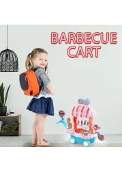 Kidwala Bbq Music Trolley With Rotating Wheels Red Base &amp; Blue Umbrella Roof Truck, Pretend Play Educational Food Truck With Music &amp; Lighting Toy For Boys &amp; Girls