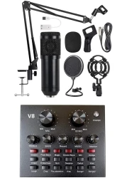 مايك ميوزيك مجموعة ميكروفون مكثف للبث، متعددة الوظائف مجموعة كاملة، اسود