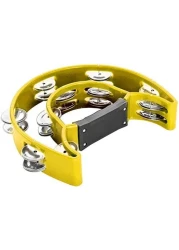 Mike Music Half Moon Musical Tambourine Double Row Metal Jingles Hand Held Percussion Drum For Gift Ktv Party Kids Toy With Ergonomic Handle Grip (Half Moon, Yellow)