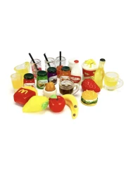 HUADELAIMA 200 Piece Dollhouse Miniature Food Pretend Fast Food Toy Set Burger Fries Milk Cake Egg Bread Pizza Coffee etc Doll Food Kitchen Accessories Toys Kids Party Accessories Restaurant
