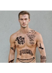 4 Sheets LargeSize Joker Tattoos NEDEQI Halloween Fake Temp Tattoo for Men Adult All Versions Realistic Last Long Joker Sticker Perfect for Halloween Costumes Cosplay Makeup Party Accessories