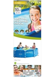 Intex 10 Foot x 30 Inch Round Metal Frame Backyard Above Ground Swimming Pool