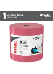 WypAll X80 Reusable Wipes 41055 Extended Use Cloths Jumbo Roll Red 475 SheetsRoll 1 RollCase