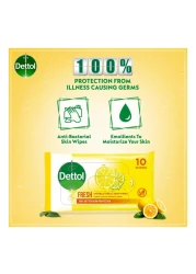 Dettol Anti Bacterial Fresh Skin 10 Wipes Pack of 5