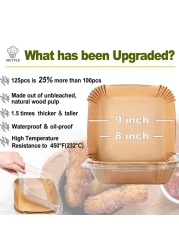 Large Air Fryer Disposable Paper Liners Square 9 Inch 125 Pcs Parchment paper liner for 58QT Air fryer Oilproof Waterproof Parchment Baking Paper for Baking Roasting Microwave