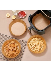 Marrkhor 100Pcs Air Fryer Disposable Paper Liner Round Natural Parchment Paper For Air Fryer, Non-Stick Oil-Proof Food Grade Paper Liner For Baking Roasting Microwave