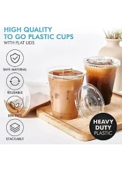 Vsell24&trade; 50PC Disposable Drinking Plastic Cup 12oz For Smoothie Coffee Water Juice Cups With Flat Lid Clear&hellip;