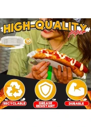 Hotdog Serving Tray for Food Serving 50Pcs White Hot Dog Trays Disposable Trays for Serving Food Trays for Party Serving Supplies Hotdog Tray Small White Paper Trays for Food Disposable Plates