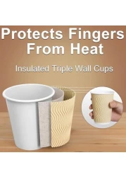 MahMir&reg; 12oz. Brown Disposable Ripple Insulated Coffee Cups - Eco-Friendly Disposable Cups - Hot Beverage Corrugated Paper Cups - Sleeve Ripple Wall Paper Coffee Cups for Drink -Tea Cup (12oz. 100pcs)