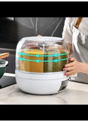 360 Rotating Removable Cover Cereal Dispenser, Classification Press Buttonn Rice Cup, Kitchen Dry Food Storage Organizer for Small Grains Beans Rice(small)