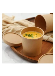 Fun Green Track Kraft Paper Multi-Purpose Bowls With Lid Beige 760ml 6 PCS