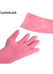 LocknLock Pink Rubber Gloves (M) 36cm - Non-Slip Grip, Comfortable Fit, Ideal for Household Cleaning