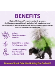 DeSkunk Odor Destroying Shampoo for Dogs 32 oz Formulated with Powerful DeGreasers Skunk Odor Remover for Pets Carpet Furniture and More Removes Skunk Smell Fast Clear FG00065
