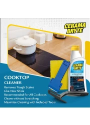 Cerama Bryte Combo Kit POWR Grip Scraper Pad Removes Tough Stains Cooktop and Stove Top Cleaner for Glass Ceramic Surfaces 10 Ounces 4 Piece