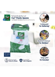 فن طقم ملاعق بلاستيك أبيض 6.5 بوصة 50 قطعة