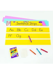 TREND WipeOff Sentence Strips 24 X 3 Blue Pink Yellow 30Pack