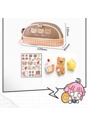 ORTROLA Double Layer Stationery Organizer Box Cute Bear Big Size Pencil Case with Compartment Office Supply Organizer Stationery Box Best Birthday Present Brown Bear