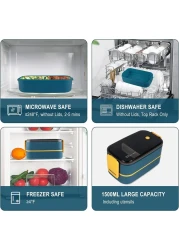 صندوق غداء من الستانلس ستيل - صندوق بينتو معزول متعدد الوظائف - صندوق غداء مع قسمين وادوات مائدة (ستانلس ستيل 304) مع شنطة غداء ماهمير (ازرق فاتح + شنطة غداء)