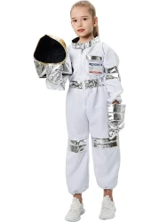 Astronaut Costume for Kids Space Pilot Jumpsuit with Helmet Pretend Dress up Role Play Set Birthday Gifts for Boys Girls