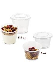 Yesocea [100 Pack] 5.5 Oz. Clear Plastic Disposable Portion Cups With Lids Sampling Cups, Portion Control Cups, Slime Container