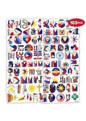 103 PCS Philippines Filipino Flag Pride Temporary Tattoos Stickers Themed Birthday Party Decorations Supplies Decor Favors Star Sun Flags Tattoo Sticker Gifts For Kids Boys Girls Class Prizes Carnival