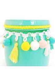 Ceramic Jar Turquoise with Pompoms 13cm