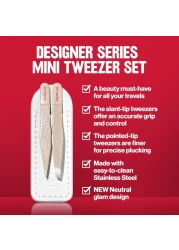 Revlon Designer Series Mini Tweezer Set Hair Removal Tool Kit With Mini Slanttip and Point Tip Tweezers Portable and Easy to Use Made With Long Lasting Stainless Steel 1 count