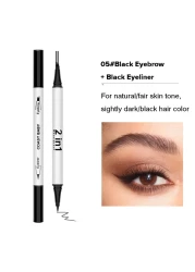 2PCS Waterproof 3D Eyebrow Pen, Dual-Ended Microblading Tattoo Pencil with 4 Fork Tip, Long-Lasting Eyebrow Tint for Natural-Looking Brows (2pcs-05 Black)
