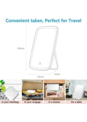 Sunm Makeup Mirror With LED Lights, Stand &amp; USB Rechargeable &amp; Touch Screen Dimmable And 3 Color Lighting Mode Lighted Vanity Mirror, Portable And Foldable For Travel (B-7 Inch)