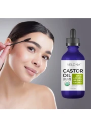 velona USDA Certified Organic Castor Oil 2 fl oz Stimulate Growth Eyelashes Eyebrows Hair Cold pressed Natural Oil USP Grade Hexane Free Lash Boost Serum Caster Starter Kit