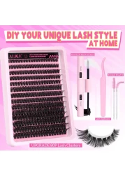 DIY Eyelash Extension Kit D Curl Fluffy Wispy Lash Clusters Individual Lashes Lash Extension Kit with Lash Bond and Seal Applicator Tool for Self Application at Home 80P280PcsMix1016mm007D