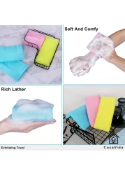 CASAVIDAExfoliating Washcloth Back Scrubber for Shower Exfoliating Body Scrubber Japanese Beauty Washcloth African Net Sponge Bath Korean Loofah Towel Wash Cloth Body Shower Scrub Towel 3 Pack