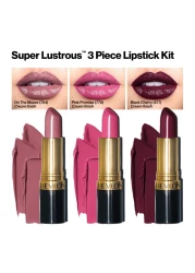 REVLONLipstick Set Super Lustrous 3 Piece Gift Set High Impact Moisturizing Cream Finish in Pink Plum Berry Pack of 3