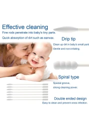 Baby Cotton Swabs Paper Sticks Cotton Buds for Baby Ear Nose Clean200PcsSpiral and Pointed