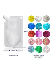 Body Glitter Gel 16 Color Sequins Glitter Gel Easy to ApplyClean Festival Glitter Christmas Makeup for Women Long Lasting Sparkling Suitable for Body Face Hair Eyes Silver Chunky Glitter