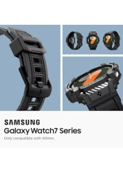 Spigen Rugged Armor Pro designed for Samsung Galaxy Watch 7 40mm Case with Band (2024) - Matte Black