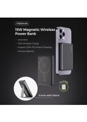 BRAVE 10,000mAh Magnetic Wireless Power Bank with Stand, 15W Wireless Portable Charger with 20W USB C Charging, MagSafe Battery for iPhone 16/16 Pro/16 Pro Max, Samsung S24/S23/S22 - BP-20
