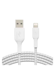 بلكين كابل مضفر ناقل USB نوع A إلى لاستنينغ لمزامنة البيانات والشحن - أبيض