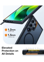 Torras Guardian Magnetic Designed for Samsung Galaxy S24 Ultra Case 6.8", Compatible with MagSafe, Military Grade Drop Tested Translucent Hard Back Soft Edge Slim Protective Case, Black