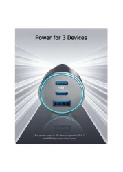 Anker 335 Car Charger With USB-C Cable And 2 USB-C 1 USB-A Ports Black 67W