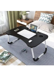 Doreen laptop deskFolding Bed Table Laptop Desk with iPad and Cup Holder Adjustable Lap Tray Notebook Stand foldable watch moveiies -Black