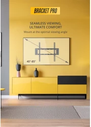 Bracket Pro Fixed TV Wall Mount for 40-85 Inch Screens &ndash; Heavy-Duty Steel, Ultra Slim &amp; Space-Saving &ndash; Supports VESA 200x200 to 600x500 &ndash; Holds up to 143lbs (65kg) &ndash; Easy Installation - BPF4085