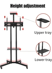 Homey Tech IBX-1500 Mobile/Rolling TV Cart &acirc;&euro;&ldquo; Tilt +15&Acirc;&deg; to -15&Acirc;&deg;, Lockable Wheels, Fits 32-65 Inch TVs (Max 50kg, VESA 600x400mm), Includes Camera Rack