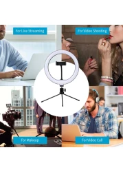 عام-10inch LED سطح المكتب حلقة مصباح فيديو الصور الشخصية للمصباح مع سطح المكتب ترايبود حامل USB التوصيل للحصول على يوتيوب تيك توك بث مباشر
